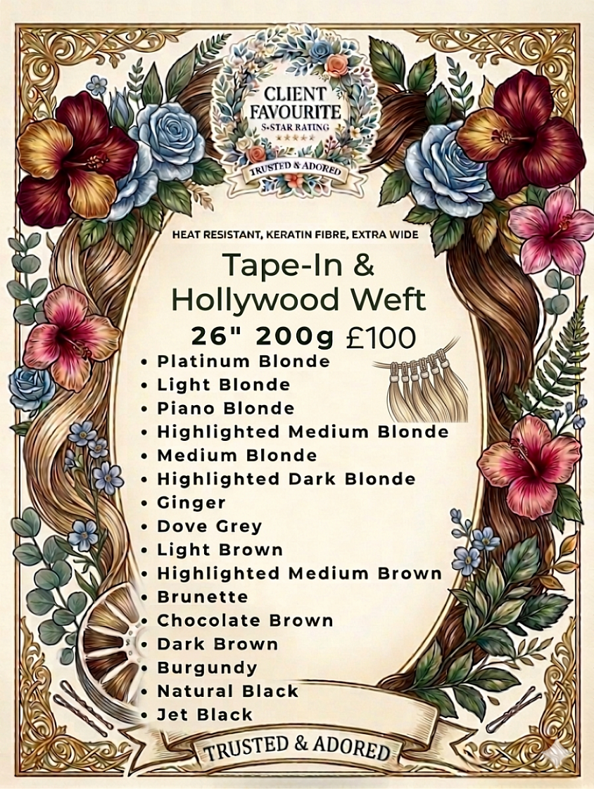Wide Weft Tape-In, Holywood Weft & Clip-In Hair Extensions Bangor County Down